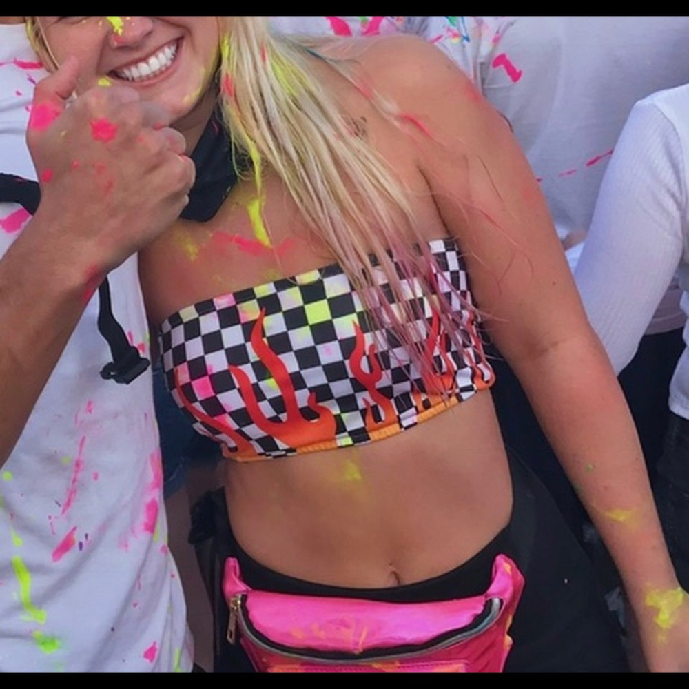 Flaming checkered festival tube top